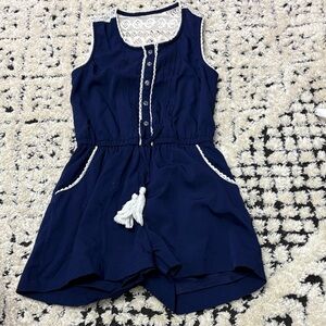 Girls navy lace romper